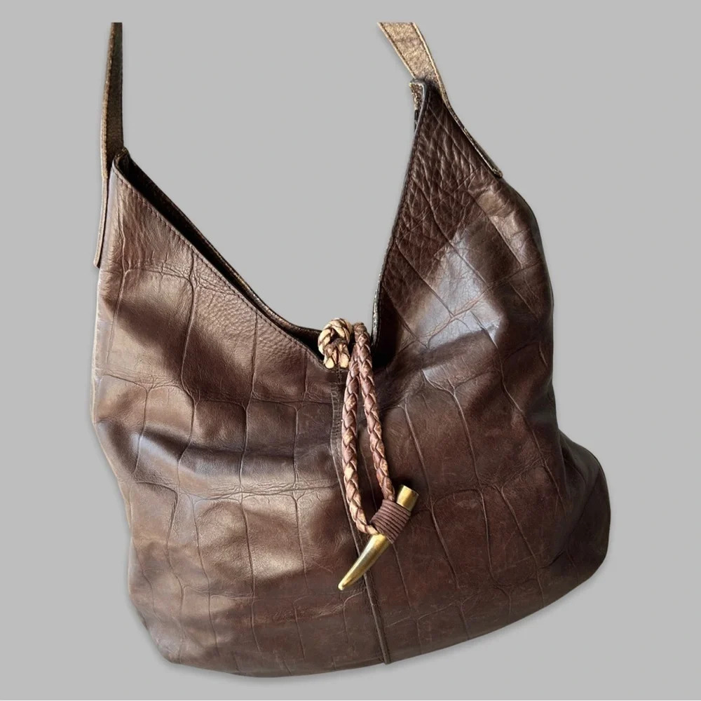 Misses Pick Croc Embossed Leather Shoulder Bag Made in Spain